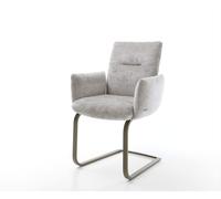 Cantilever Jova-Flex avec accoudoirs chenille gris argenté pied cantilever plat aspect titane ressorts ensachés