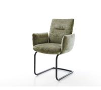 Cantilever Jova-Flex avec accoudoirs chenille olive pied cantilever rond noir ressorts ensachés