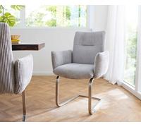Cantilever Jova-Flex avec accoudoirs côtelé gris argenté pied cantilever plat acier inoxydable brossé ressorts ensachés