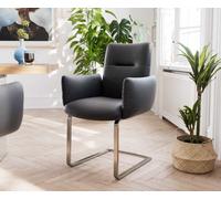 Cantilever Jova-Flex avec accoudoirs cuir de vache noir pied cantilever plat acier inoxydable brossé ressorts ensachés