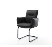 Cantilever Jova-Flex avec accoudoirs cuir de vache noir pied cantilever rond noir ressorts ensachés