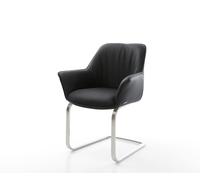 Cantilever Keila-Flex avec accoudoirs cuir de vache noir pied cantilever plat acier inoxydable brossé