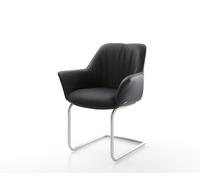 Cantilever Keila-Flex avec accoudoirs cuir de vache noir pied cantilever rond acier inoxydable brossé