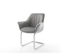 Cantilever Keila-Flex avec accoudoirs velours gris pied cantilever rond acier inoxydable brossé
