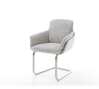 Cantilever Luan-Flex avec accoudoirs chenille gris argenté pied cantilever plat acier inoxydable brossé