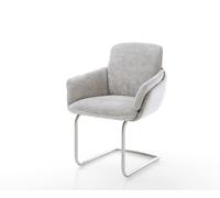 Cantilever Luan-Flex avec accoudoirs chenille gris argenté pied cantilever rond acier inoxydable brossé