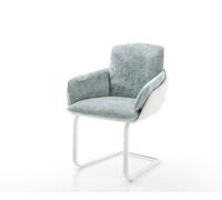 Cantilever Luan-Flex avec accoudoirs tissu mixte cuir de vache blanc-bleu pastel pied cantilever plat blanc