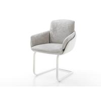 Cantilever Luan-Flex avec accoudoirs tissu mixte cuir de vache blanc-gris argenté pied cantilever plat blanc