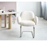 Cantilever Nube-Flex avec accoudoirs bouclé blanc pied cantilever plat acier inoxydable brossé ressorts ensachés