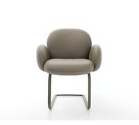 Cantilever Nube-Flex avec accoudoirs cuir de vache couleur boue pied cantilever plat aspect titane ressorts ensachés