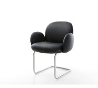 Cantilever Nube-Flex avec accoudoirs cuir de vache noir pied cantilever rond acier inoxydable brossé ressorts ensachés