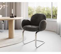 Cantilever Nube-Flex avec accoudoirs microvelours anthracite vintage pied cantilever plat acier inoxydable brossé ressorts ensachés