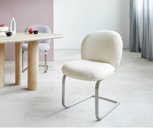 Cantilever Nube-Flex bouclé blanc pied cantilever plat acier inoxydable brossé ressorts ensachés