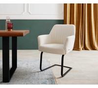 Cantilever Xana-Flex avec accoudoirs bouclé blanc pied cantilever plat noir ressorts ensachés