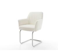 Cantilever Xana-Flex avec accoudoirs bouclé blanc pied cantilever rond acier inoxydable brossé ressorts ensachés