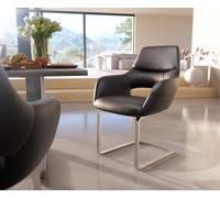 Cantilever Yago-Flex avec accoudoirs cuir de vache noir pied cantilever plat acier inoxydable brossé ressorts ensachés