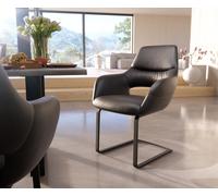 Cantilever Yago-Flex avec accoudoirs cuir de vache noir pied cantilever plat noir ressorts ensachés