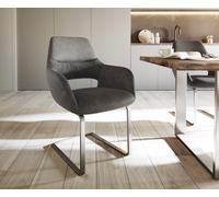 Cantilever Yago-Flex avec accoudoirs microvelours anthracite vintage pied cantilever plat acier inoxydable brossé ressorts ensachés