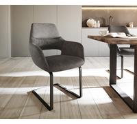 Cantilever Yago-Flex avec accoudoirs microvelours anthracite vintage pied cantilever plat noir ressorts ensachés