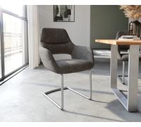 Cantilever Yago-Flex avec accoudoirs microvelours anthracite vintage pied cantilever rond acier inoxydable brossé ressorts ensachés