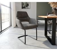 Cantilever Yago-Flex avec accoudoirs microvelours anthracite vintage pied cantilever rond noir ressorts ensachés