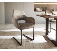 Cantilever Yago-Flex avec accoudoirs microvelours taupe vintage pied cantilever plat noir ressorts ensachés