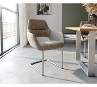 Cantilever Yago-Flex avec accoudoirs microvelours taupe vintage pied cantilever rond acier inoxydable brossé ressorts ensachés