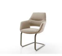 Cantilever Yago-Flex avec accoudoirs tissu mixte couleur boue pied cantilever plat aspect titane ressorts ensachés