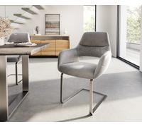 Cantilever Yago-Flex avec accoudoirs velours gris pied cantilever plat acier inoxydable brossé ressorts ensachés