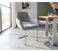 Cantilever Yago-Flex avec accoudoirs velours gris pied cantilever rond acier inoxydable brossé ressorts ensachés