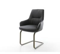 Cantilever Zelia-Flex avec accoudoirs cuir de vache noir pied cantilever plat aspect titane ressorts ensachés
