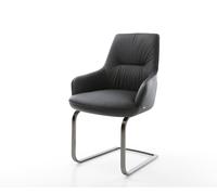 Cantilever Zelia-Flex avec accoudoirs cuir de vache noir pied cantilever plat grafiete ressorts ensachés