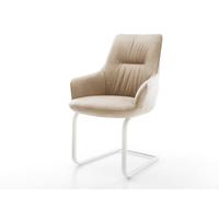 Cantilever Zelia-Flex avec accoudoirs microfibre beige vintage pied cantilever plat blanc ressorts ensachés