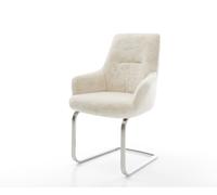 Cantilever Zelia-Flex avec accoudoirs peluche crème-blanc pied cantilever plat acier inoxydable ressorts ensachés