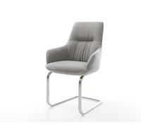 Cantilever Zelia-Flex avec accoudoirs tissu structuré doux gris pied cantilever plat acier inoxydable ressorts ensachés
