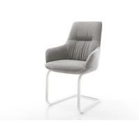Cantilever Zelia-Flex avec accoudoirs tissu structuré doux gris pied cantilever plat blanc ressorts ensachés