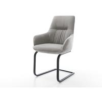 Cantilever Zelia-Flex avec accoudoirs tissu structuré doux gris pied cantilever plat noir ressorts ensachés