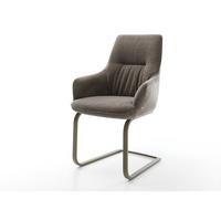 Cantilever Zelia-Flex avec accoudoirs tissu structuré doux taupe pied cantilever plat aspect titane ressorts ensachés