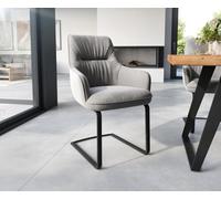 Cantilever Zelia-Flex avec accoudoirs velours gris pied cantilever plat noir ressorts ensachés
