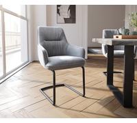 Cantilever Zelia-Flex avec accoudoirs velours gris pied cantilever rond noir ressorts ensachés