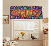 Cantonnière de fenêtre éthique bohème avec passe-tringle pour cuisine, café, rideaux courts pour décoration d'intérieur, orange bleu, 137,2 x 45,7 cm