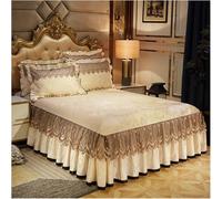 Cantonnière Drap Lit Double 3 Pièces Ensemble De Literie Lit Moelleux De Luxe Couvre-lit Jupe De Lit Surélevée Draps en Lin Réglables Queen King Size Housse avec Tai, Beige, 3pcs 180x200cm