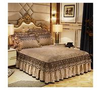 Cantonnière Drap Lit Double 3 Pièces Ensemble De Literie Lit Moelleux De Luxe Couvre-lit Jupe De Lit Surélevée Draps en Lin Réglables Queen King Size Housse avec Tai, Camel, 3pcs 180x200cm