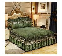 Cantonnière Drap Lit Double 3 Pièces Ensemble De Literie Lit Moelleux De Luxe Couvre-lit Jupe De Lit Surélevée Draps en Lin Réglables Queen King Size Housse avec Tai, Green, 3pcs 150x200cm