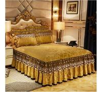 Cantonnière Drap Lit Double 3 Pièces Ensemble De Literie Lit Moelleux De Luxe Couvre-lit Jupe De Lit Surélevée Draps en Lin Réglables Queen King Size Housse avec Tai, Golden, 3pcs 150x200cm