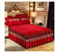 Cantonnière Drap Lit Double 3 Pièces Ensemble De Literie Lit Moelleux De Luxe Couvre-lit Jupe De Lit Surélevée Draps en Lin Réglables Queen King Size Housse avec Tai, Red, 3pcs 120x200cm