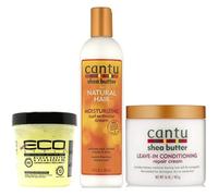 Cantu Moisturizing Curl Activator Cream 355ml avec laisser dans la crème de réparation revitalisante 453g et Eco Styler Black
