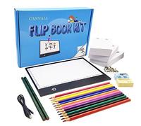 Canvall Flipbook Set pour dessin et traçage d'animation comprenant : boîte lumineuse LED, 540 pages de papier animé à feuilles volantes, 2 crayons HB + 12 crayons de couleur, taille-crayon, gomme et