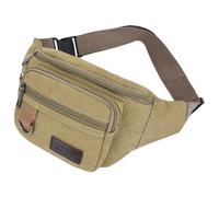Canvas Fanny Pack, Large Capacity Waist Bag with Multi-compartments, Wear Resistant Bum Bag Crossbody for Women & Men Camping Hiking