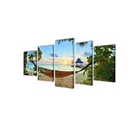 Canvas muurdruk set zandstrand met hangmat 200 x 100 cm241563 Multicolore G